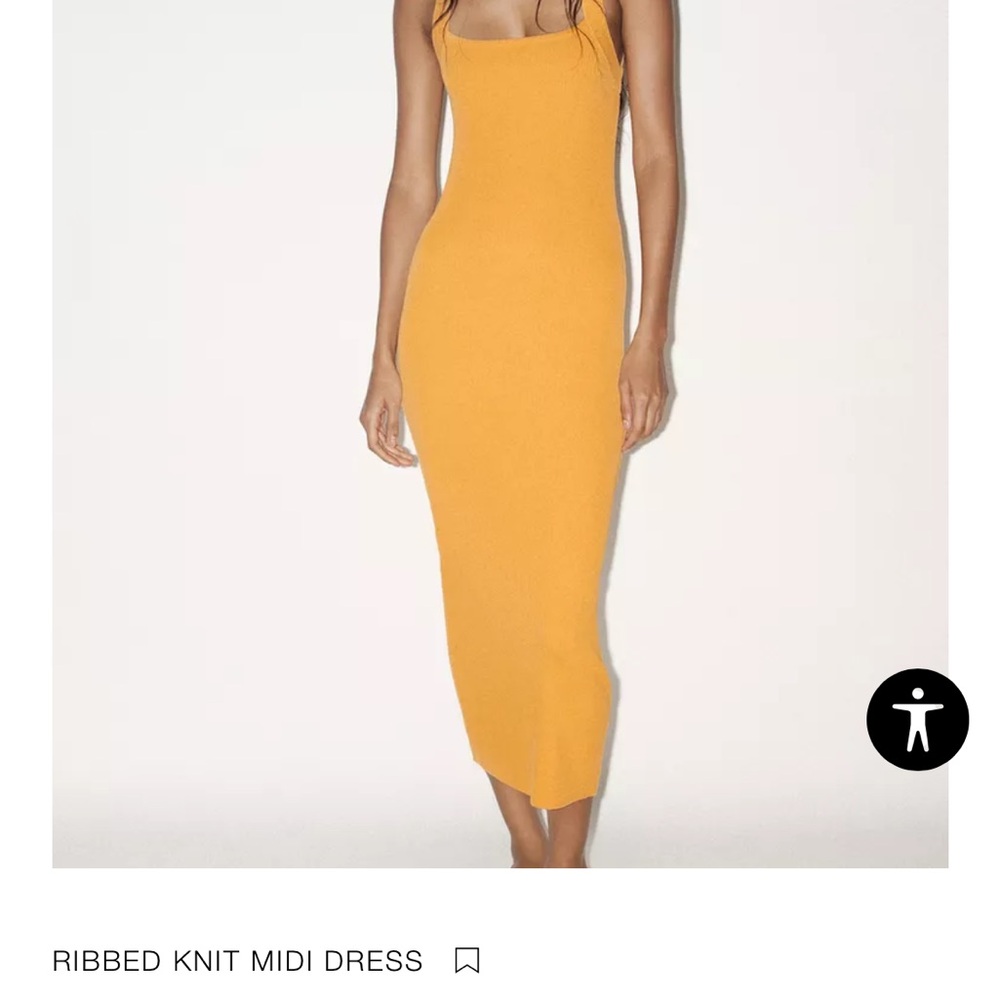 Zara Gold Yellow Ribbed Bodycon Midi Dress Cocktail